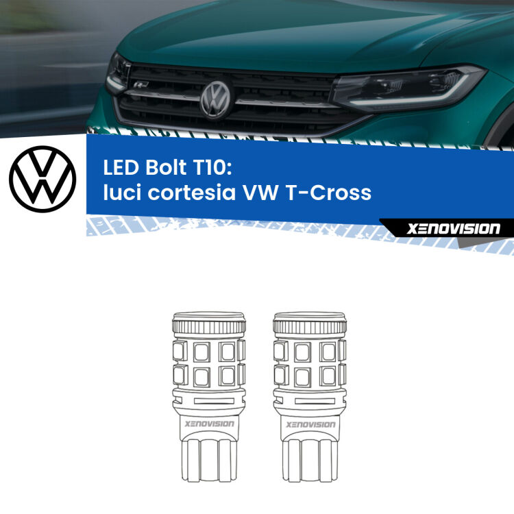 <strong>Luci Cortesia LED per VW T-Cross</strong>  in poi. Coppia lampade <strong>T10</strong> modello Bolt canbus.