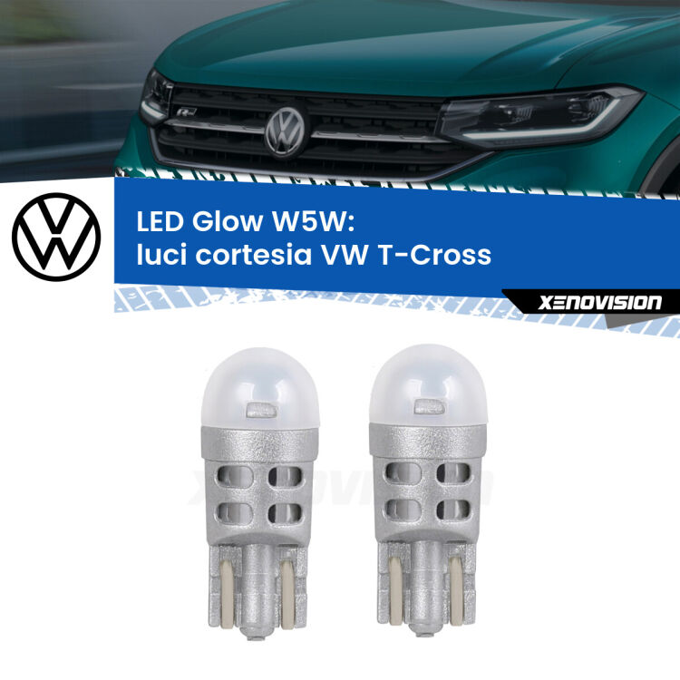 <strong>Luci Cortesia LED luce calda per VW T-Cross</strong>  in poi. Coppia lampade <strong>W5W</strong> modello Glow di Xenovision.