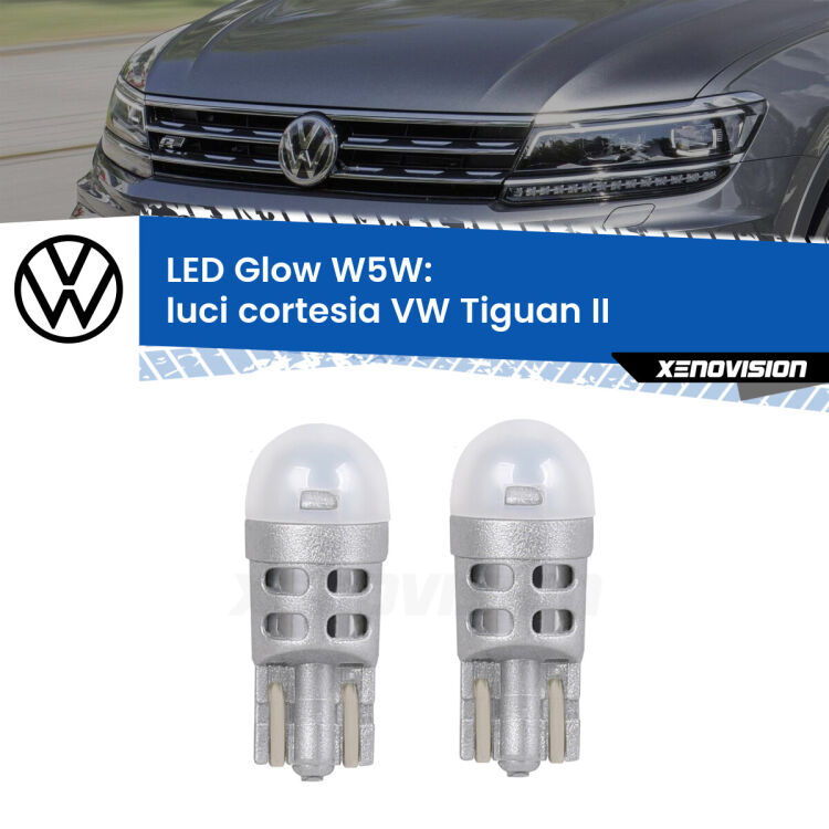 <strong>Luci Cortesia LED luce calda per VW Tiguan</strong> II 2016 in poi. Coppia lampade <strong>W5W</strong> modello Glow di Xenovision.