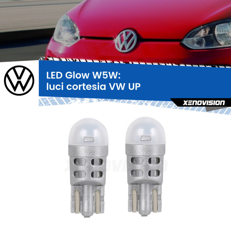 <strong>Luci Cortesia LED luce calda per VW UP</strong>  col tettuccio. Coppia lampade <strong>W5W</strong> modello Glow di Xenovision.