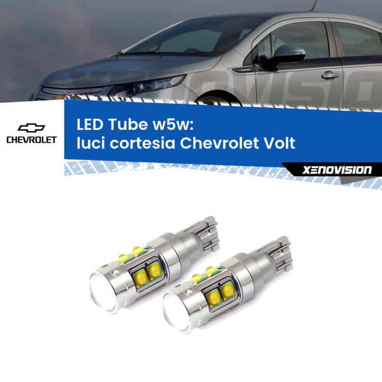 <strong>Luci Cortesia LED 6000k per Chevrolet Volt</strong>  2011 - 2019. Lampadine <strong>W5W</strong> canbus modello Tube, luce bianco lunare, lunga durata e compatibilità.