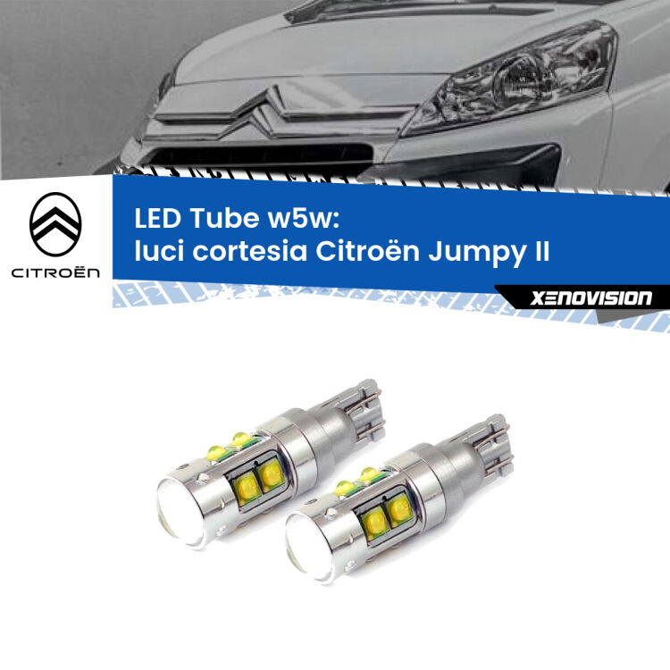 <strong>Luci Cortesia LED 6000k per Citroën Jumpy</strong> II 2006 - 2015. Lampadine <strong>W5W</strong> canbus modello Tube, luce bianco lunare, lunga durata e compatibilità.