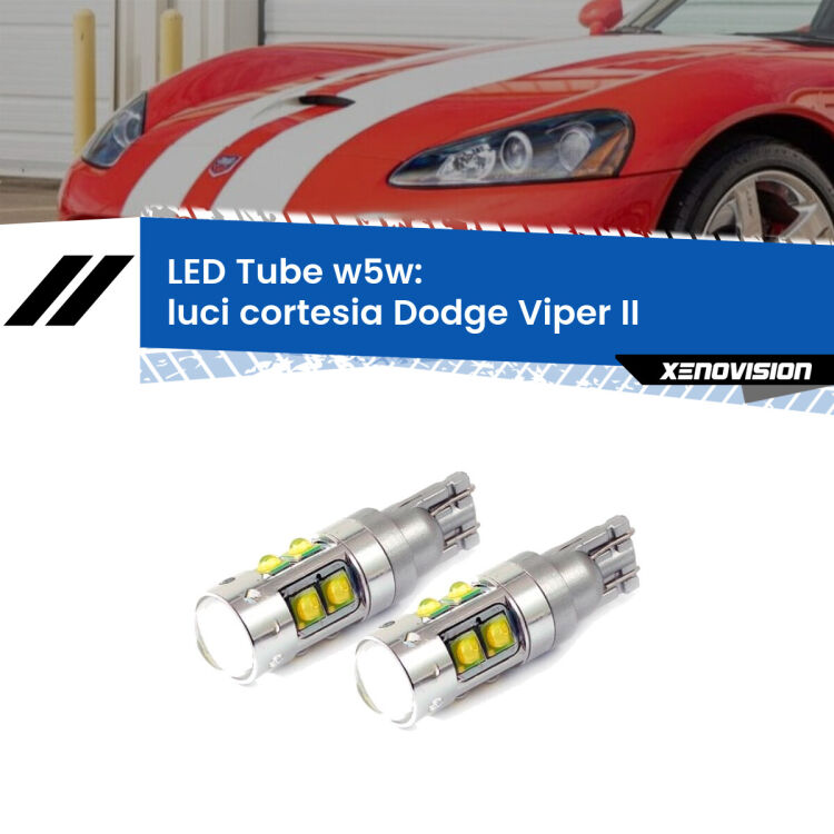 <strong>Luci Cortesia LED 6000k per Dodge Viper</strong> II in poi. Lampadine <strong>W5W</strong> canbus modello Tube, luce bianco lunare, lunga durata e compatibilità.