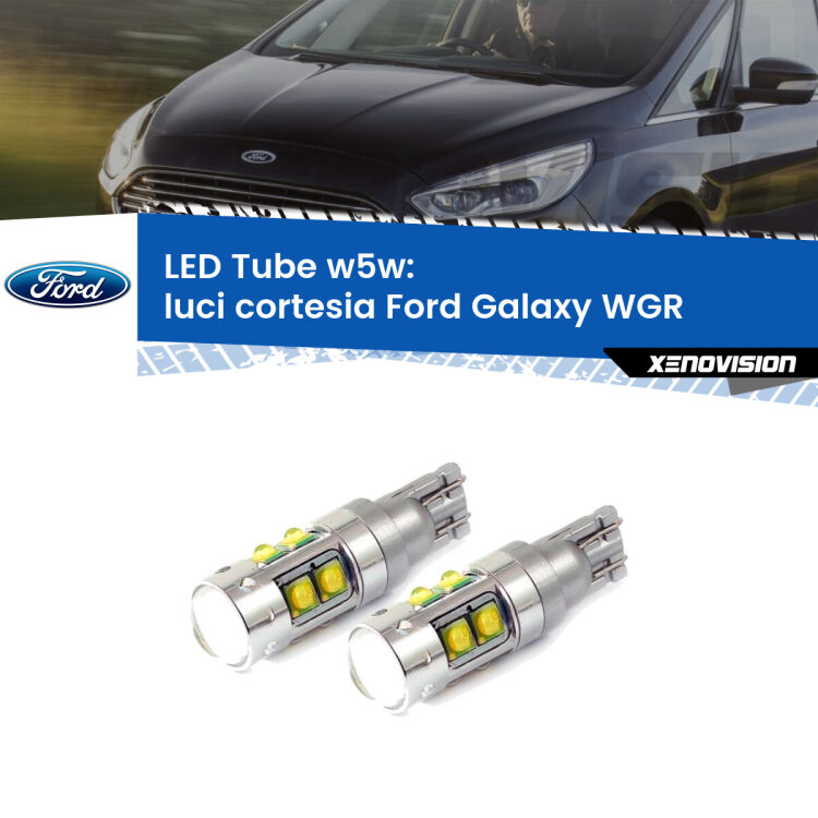 <strong>Luci Cortesia LED 6000k per Ford Galaxy</strong> WGR laterali. Lampadine <strong>W5W</strong> canbus modello Tube, luce bianco lunare, lunga durata e compatibilità.