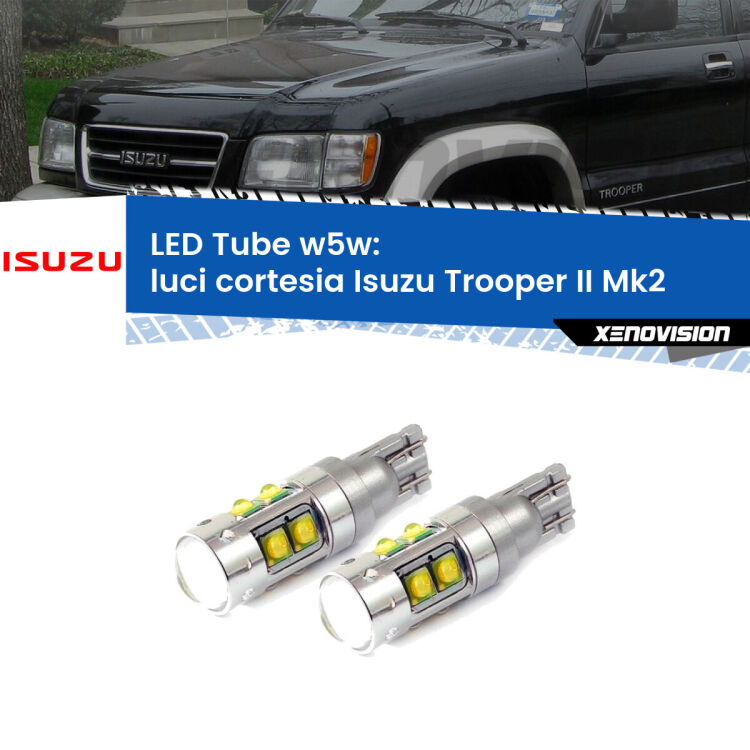 <strong>Luci Cortesia LED 6000k per Isuzu Trooper II</strong> Mk2 posteriori. Lampadine <strong>W5W</strong> canbus modello Tube, luce bianco lunare, lunga durata e compatibilità.