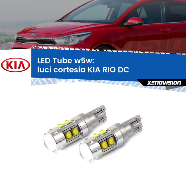 <strong>Luci Cortesia LED 6000k per KIA RIO</strong> DC senza tettuccio. Lampadine <strong>W5W</strong> canbus modello Tube, luce bianco lunare, lunga durata e compatibilità.