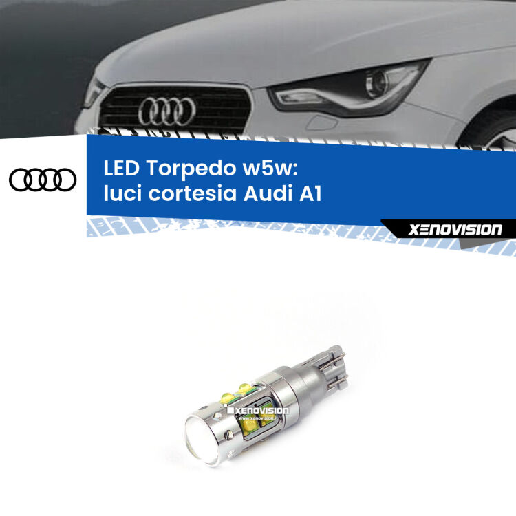 <strong>Luci Cortesia LED 6000k per Audi A1</strong>  2010 - 2018. Lampadine <strong>W5W</strong> canbus modello Torpedo.