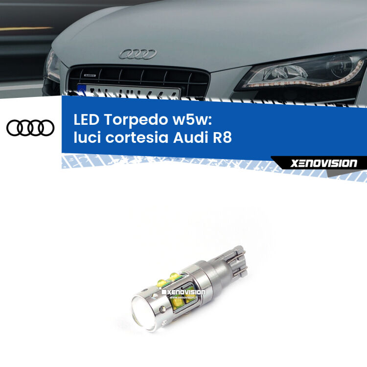 <strong>Luci Cortesia LED 6000k per Audi R8</strong>  2007 - 2015. Lampadine <strong>W5W</strong> canbus modello Torpedo.