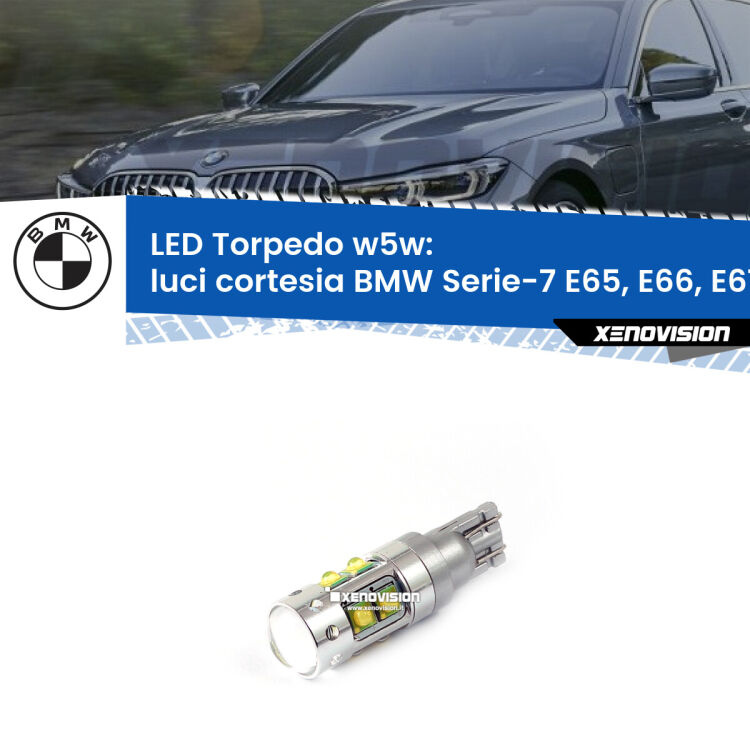 <strong>Luci Cortesia LED 6000k per BMW Serie-7</strong> E65, E66, E67 2001 - 2008. Lampadine <strong>W5W</strong> canbus modello Torpedo.