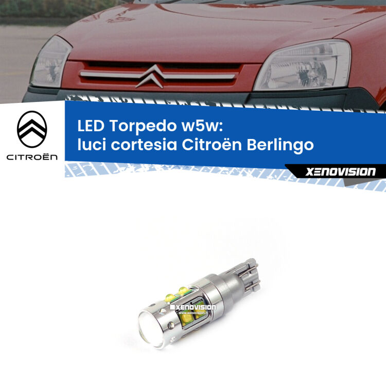 <strong>Luci Cortesia LED 6000k per Citroën Berlingo</strong>  1996 - 2007. Lampadine <strong>W5W</strong> canbus modello Torpedo.