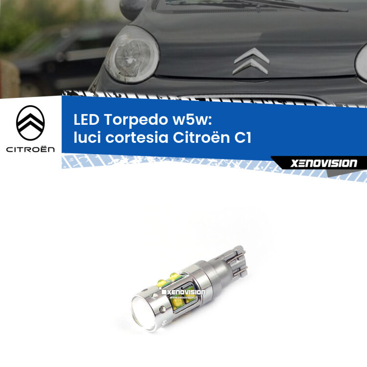 <strong>Luci Cortesia LED 6000k per Citroën C1</strong>  2005 - 2013. Lampadine <strong>W5W</strong> canbus modello Torpedo.