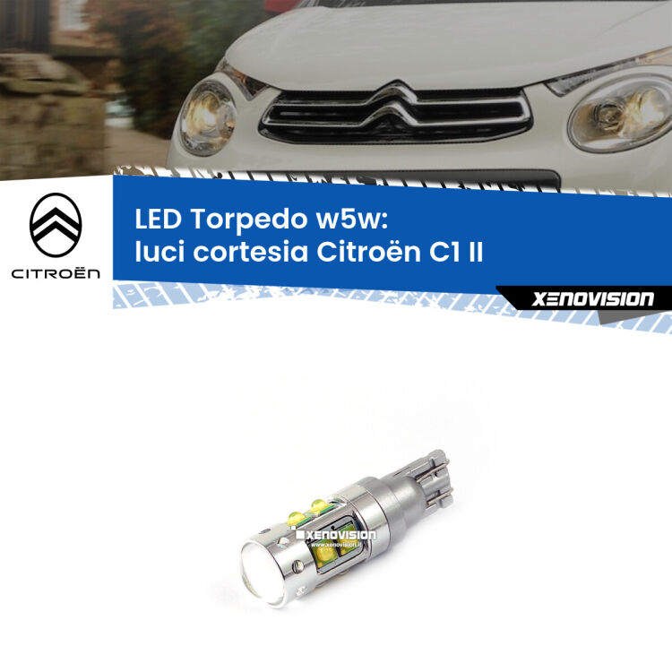 <strong>Luci Cortesia LED 6000k per Citroën C1</strong> II 2014 in poi. Lampadine <strong>W5W</strong> canbus modello Torpedo.