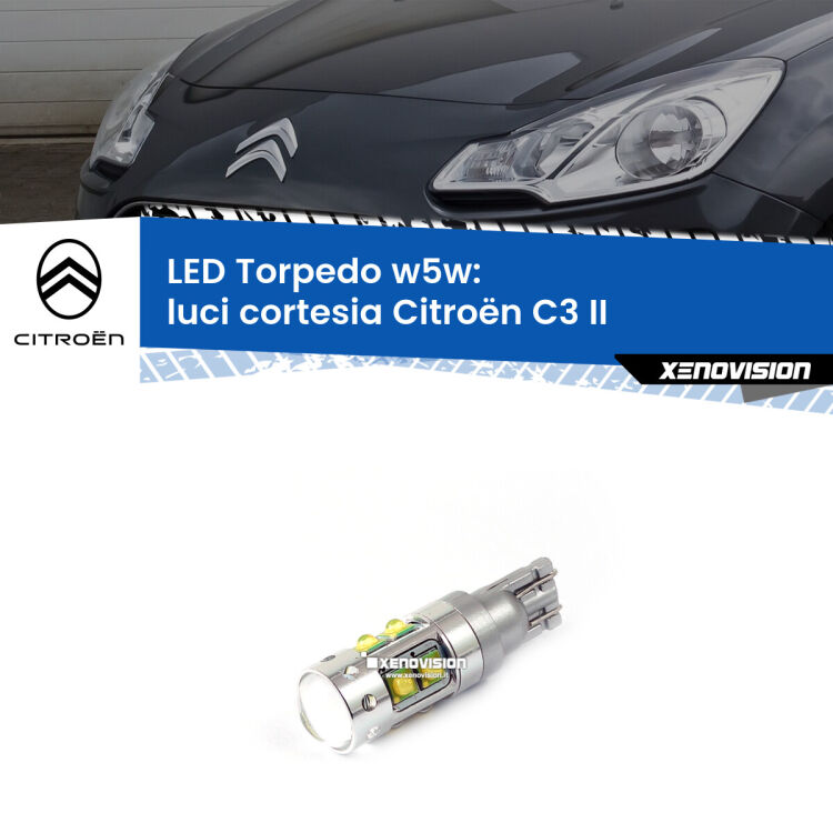 <strong>Luci Cortesia LED 6000k per Citroën C3</strong> II 2009 - 2016. Lampadine <strong>W5W</strong> canbus modello Torpedo.