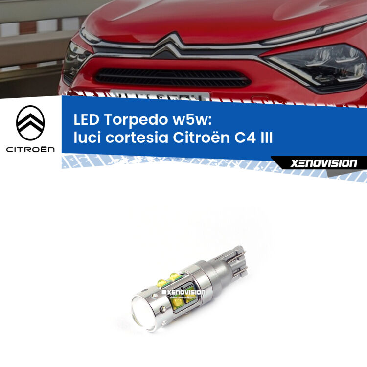 <strong>Luci Cortesia LED 6000k per Citroën C4</strong> III 2020 in poi. Lampadine <strong>W5W</strong> canbus modello Torpedo.