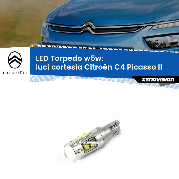 <strong>Luci Cortesia LED 6000k per Citroën C4 Picasso</strong> II Versione 1. Lampadine <strong>W5W</strong> canbus modello Torpedo.