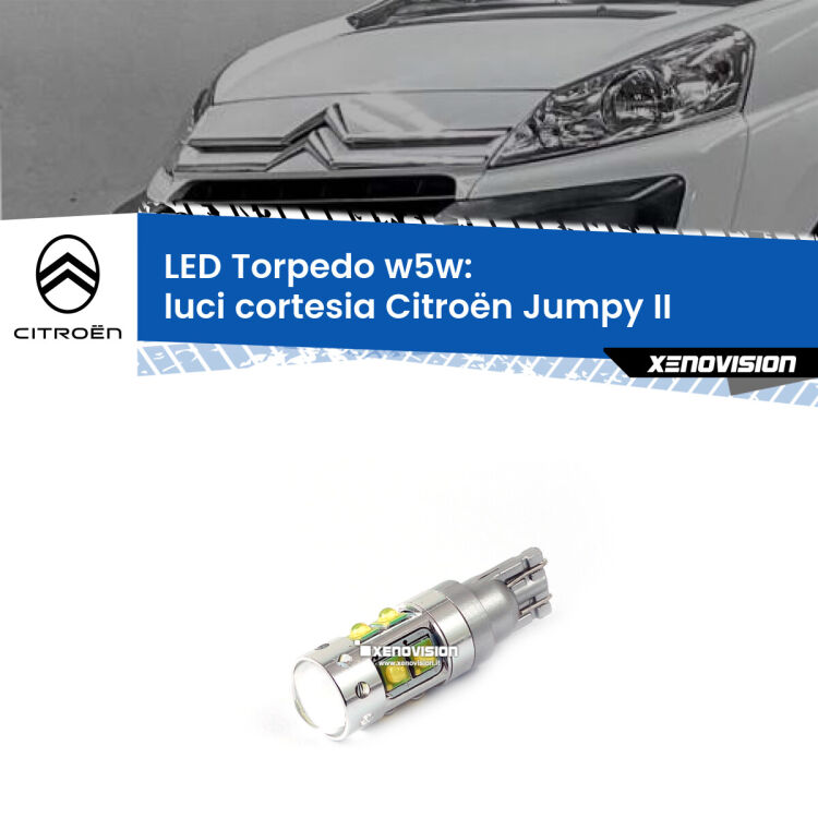 <strong>Luci Cortesia LED 6000k per Citroën Jumpy</strong> II 2006 - 2015. Lampadine <strong>W5W</strong> canbus modello Torpedo.