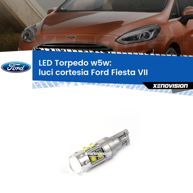 <strong>Luci Cortesia LED 6000k per Ford Fiesta VII</strong>  2017 - 2020. Lampadine <strong>W5W</strong> canbus modello Torpedo.