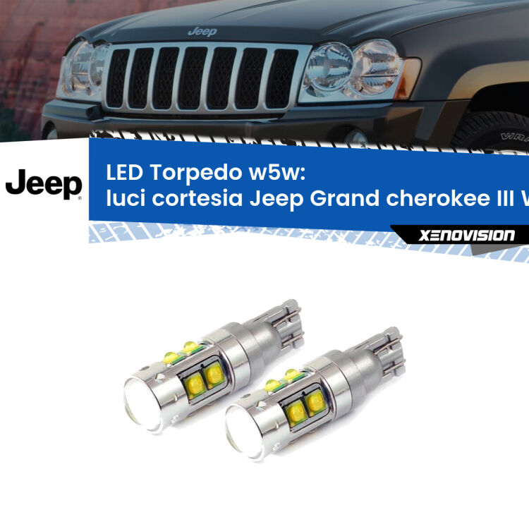 <strong>Luci Cortesia LED 6000k per Jeep Grand cherokee III</strong> WK 2005 - 2010. Lampadine <strong>W5W</strong> canbus modello Tube, luce bianco lunare, lunga durata e compatibilità.