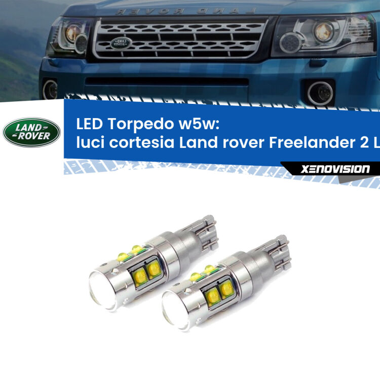 <strong>Luci Cortesia LED 6000k per Land rover Freelander 2</strong> L359 2006 - 2014. Lampadine <strong>W5W</strong> canbus modello Tube, luce bianco lunare, lunga durata e compatibilità.