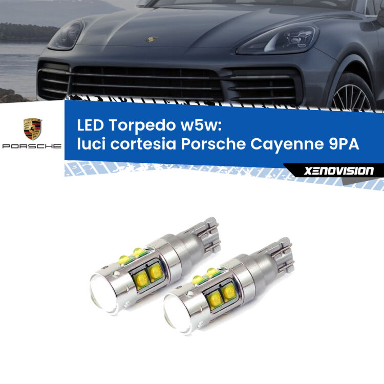 <strong>Luci Cortesia LED 6000k per Porsche Cayenne</strong> 9PA 2002 - 2010. Lampadine <strong>W5W</strong> canbus modello Tube, luce bianco lunare, lunga durata e compatibilità.