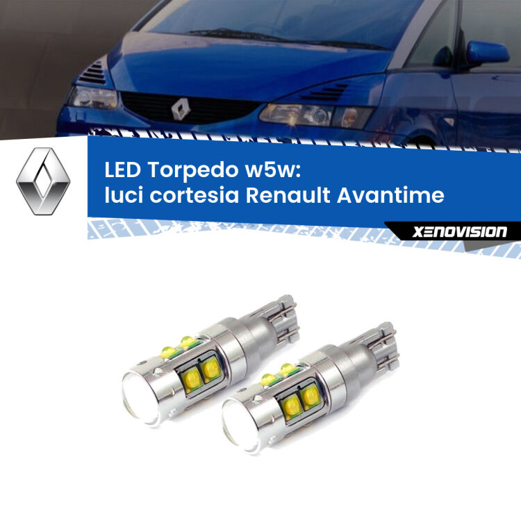 <strong>Luci Cortesia LED 6000k per Renault Avantime</strong>  2001 - 2003. Lampadine <strong>W5W</strong> canbus modello Tube, luce bianco lunare, lunga durata e compatibilità.