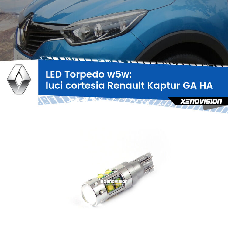 <strong>Luci Cortesia LED 6000k per Renault Kaptur GA</strong> HA 2016 - 2018. Lampadine <strong>W5W</strong> canbus modello Torpedo.