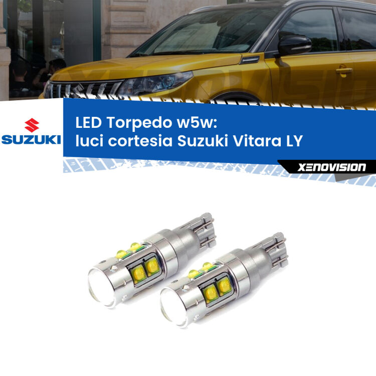 <strong>Luci Cortesia LED 6000k per Suzuki Vitara</strong> LY anteriori. Lampadine <strong>W5W</strong> canbus modello Tube, luce bianco lunare, lunga durata e compatibilità.