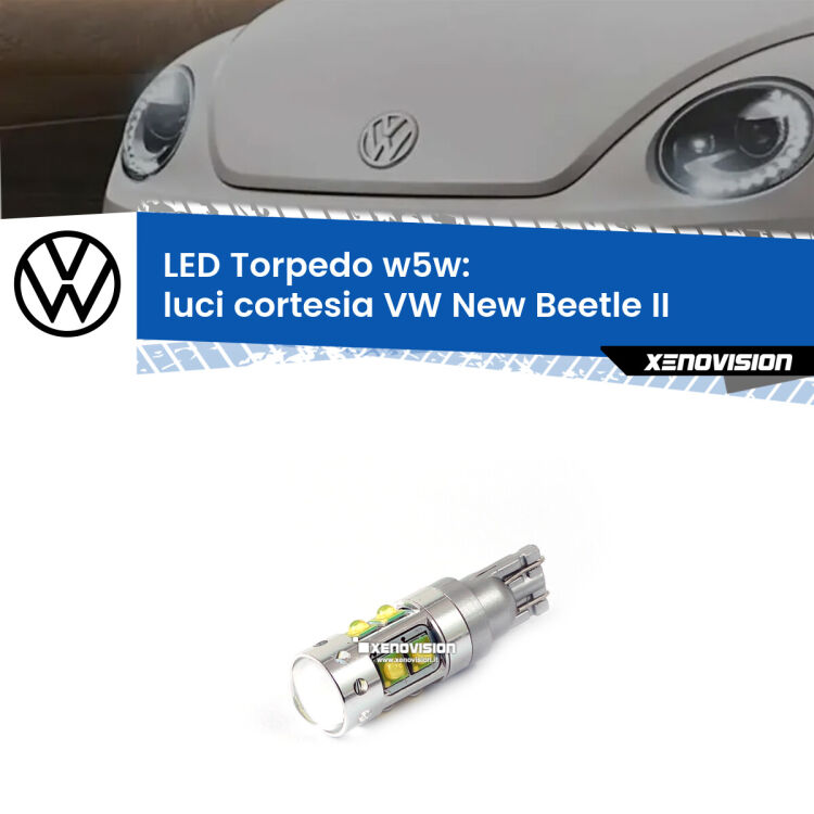 <strong>Luci Cortesia LED 6000k per VW New Beetle</strong> II 2011 - 2019. Lampadine <strong>W5W</strong> canbus modello Torpedo.