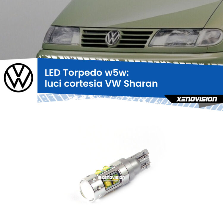 <strong>Luci Cortesia LED 6000k per VW Sharan</strong>  posteriori. Lampadine <strong>W5W</strong> canbus modello Torpedo.