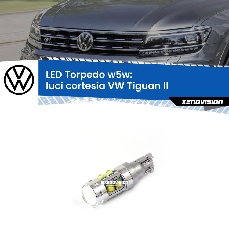 <strong>Luci Cortesia LED 6000k per VW Tiguan</strong> II 2016 in poi. Lampadine <strong>W5W</strong> canbus modello Torpedo.