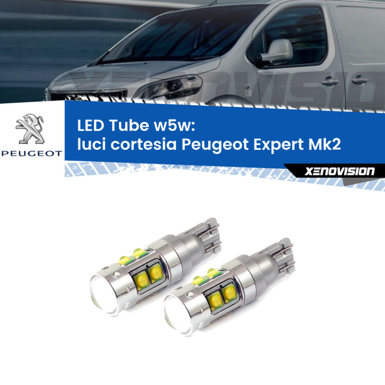 <strong>Luci Cortesia LED 6000k per Peugeot Expert</strong> Mk2 2007 - 2015. Lampadine <strong>W5W</strong> canbus modello Tube, luce bianco lunare, lunga durata e compatibilità.