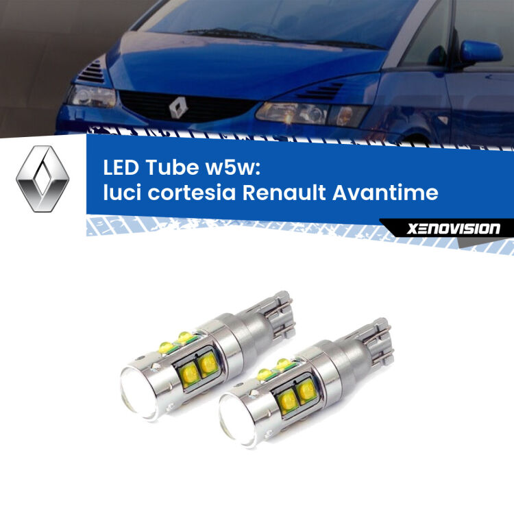 <strong>Luci Cortesia LED 6000k per Renault Avantime</strong>  2001 - 2003. Lampadine <strong>W5W</strong> canbus modello Tube, luce bianco lunare, lunga durata e compatibilità.