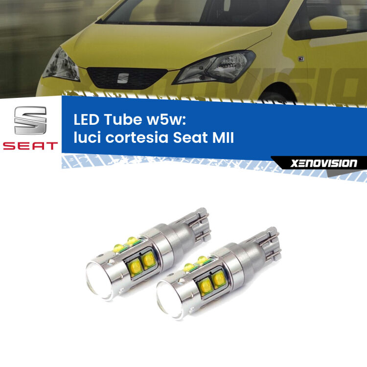 <strong>Luci Cortesia LED 6000k per Seat MII</strong>  col tettino. Lampadine <strong>W5W</strong> canbus modello Tube, luce bianco lunare, lunga durata e compatibilità.