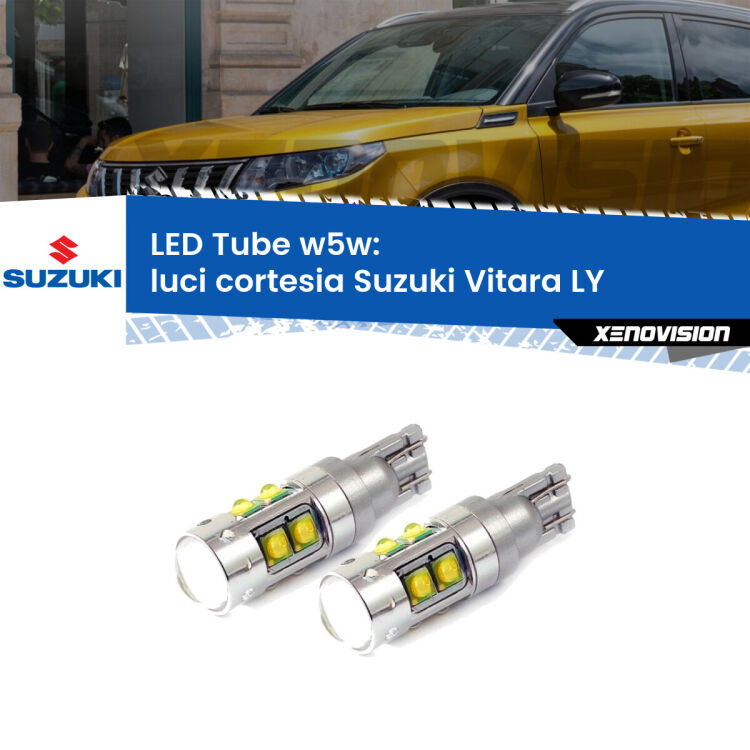 <strong>Luci Cortesia LED 6000k per Suzuki Vitara</strong> LY anteriori. Lampadine <strong>W5W</strong> canbus modello Tube, luce bianco lunare, lunga durata e compatibilità.