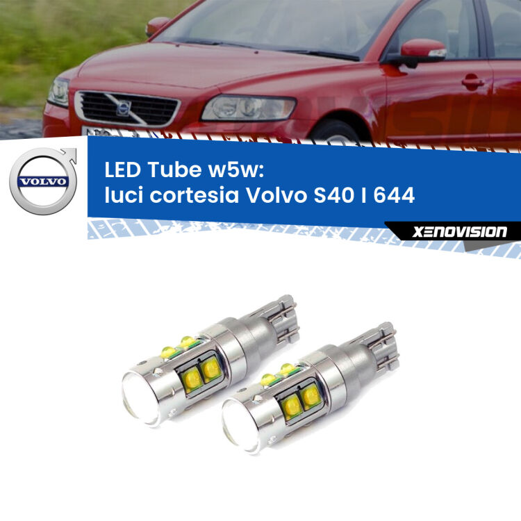 <strong>Luci Cortesia LED 6000k per Volvo S40 I</strong> 644 1995 - 2003. Lampadine <strong>W5W</strong> canbus modello Tube, luce bianco lunare, lunga durata e compatibilità.