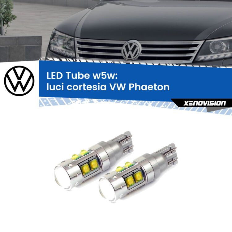 <strong>Luci Cortesia LED 6000k per VW Phaeton</strong>  2002 - 2016. Lampadine <strong>W5W</strong> canbus modello Tube, luce bianco lunare, lunga durata e compatibilità.