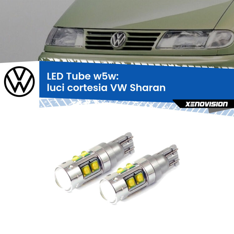 <strong>Luci Cortesia LED 6000k per VW Sharan</strong>  posteriori. Lampadine <strong>W5W</strong> canbus modello Tube, luce bianco lunare, lunga durata e compatibilità.