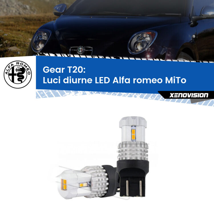 <strong>LED T20 </strong><strong>Luci diurne</strong> <strong>Alfa romeo</strong> <strong>MiTo </strong> 2008 - 2018. Coppia LED effetto Stealth, ottima resa in ogni direzione, Qualità Massima.