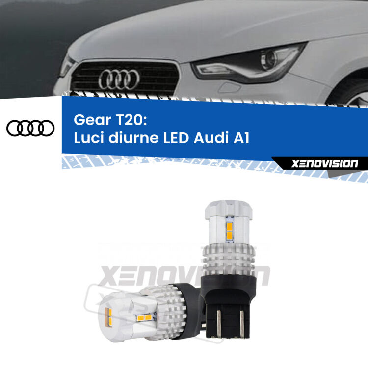 <strong>LED T20 </strong><strong>Luci diurne</strong> <strong>Audi</strong> <strong>A1 </strong> 2010 - 2014. Coppia LED effetto Stealth, ottima resa in ogni direzione, Qualità Massima.