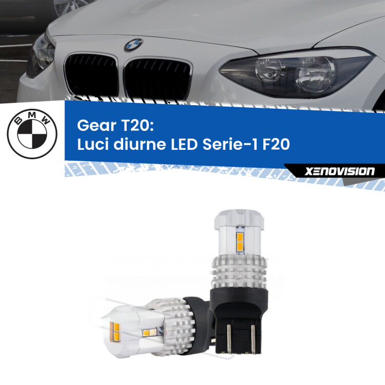 <strong>LED T20 </strong><strong>Luci diurne</strong> <strong>BMW</strong> <strong>Serie-1 </strong>(F20) 2010 - 2014. Coppia LED effetto Stealth, ottima resa in ogni direzione, Qualità Massima.