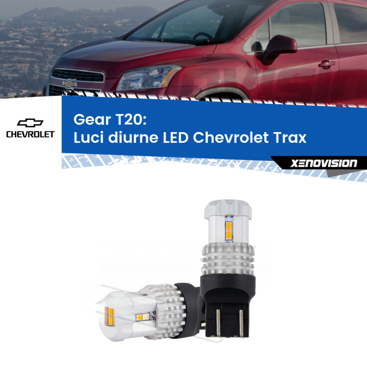 <strong>LED T20 </strong><strong>Luci diurne</strong> <strong>Chevrolet</strong> <strong>Trax </strong> 2012 in poi. Coppia LED effetto Stealth, ottima resa in ogni direzione, Qualità Massima.