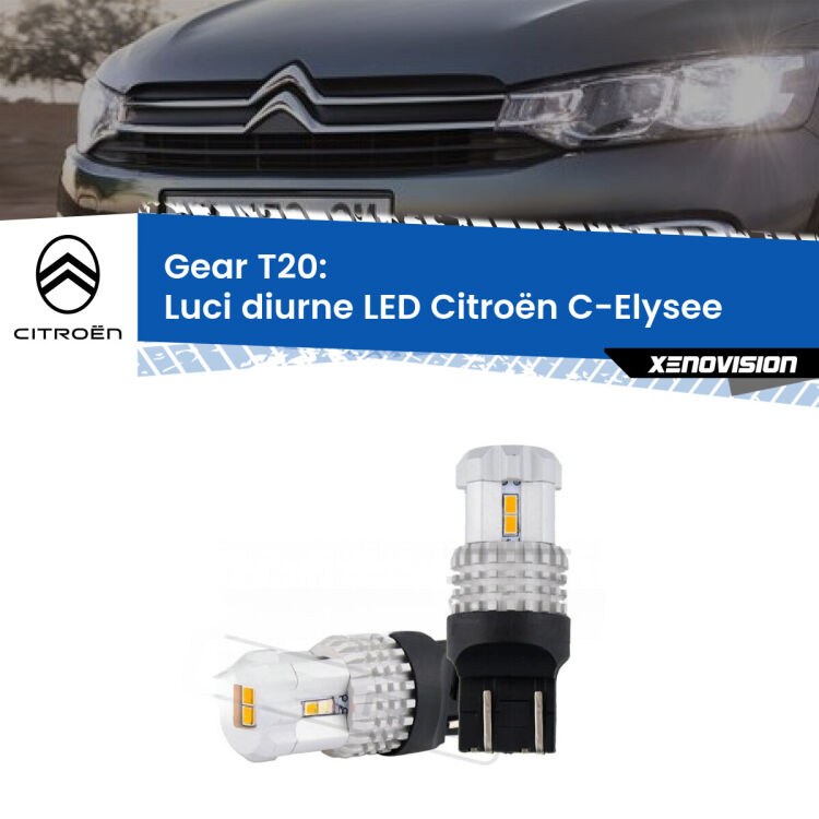 <strong>LED T20 </strong><strong>Luci diurne</strong> <strong>Citroën</strong> <strong>C-Elysee </strong> 2012 in poi. Coppia LED effetto Stealth, ottima resa in ogni direzione, Qualità Massima.