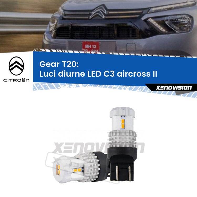 <strong>LED T20 </strong><strong>Luci diurne</strong> <strong>Citroën</strong> <strong>C3 aircross </strong>(II) 2024 in poi. Coppia LED effetto Stealth, ottima resa in ogni direzione, Qualità Massima.