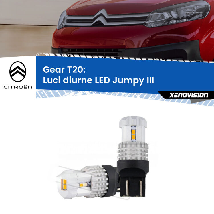 <strong>LED T20 </strong><strong>Luci diurne</strong> <strong>Citroën</strong> <strong>Jumpy </strong>(III) 2016 in poi. Coppia LED effetto Stealth, ottima resa in ogni direzione, Qualità Massima.