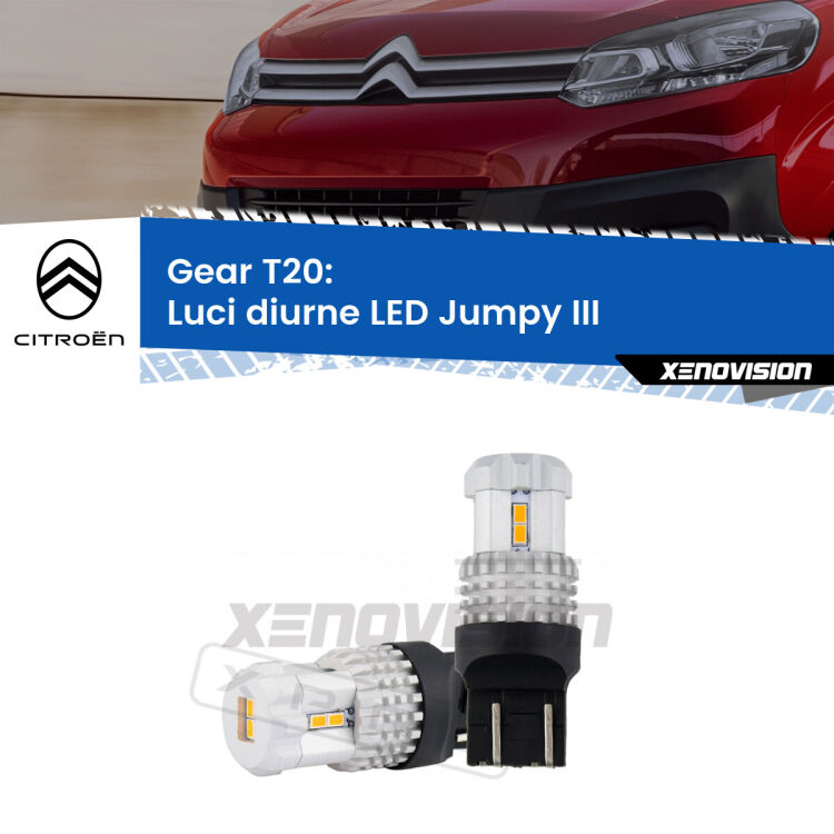 <strong>LED T20 </strong><strong>Luci diurne</strong> <strong>Citroën</strong> <strong>Jumpy </strong>(III) 2016 in poi. Coppia LED effetto Stealth, ottima resa in ogni direzione, Qualità Massima.