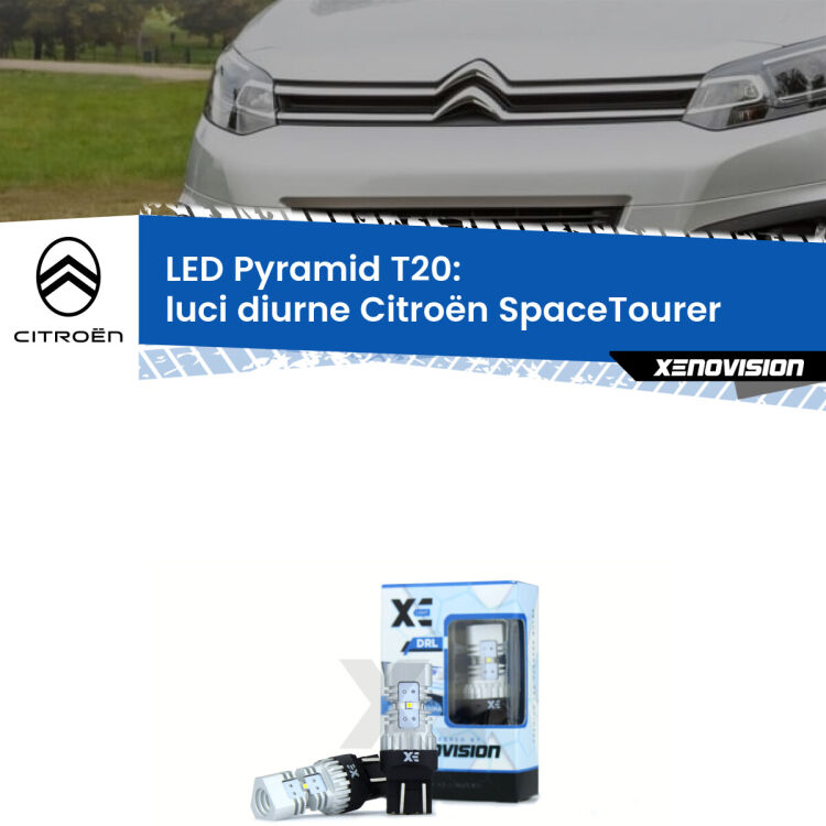 Coppia <strong>Luci diurne LED</strong> per Citroën <strong>SpaceTourer </strong>  2016 in poi. Lampadine premium <strong>T20</strong> ultra luminose e super canbus, modello Pyramid Xenovision.