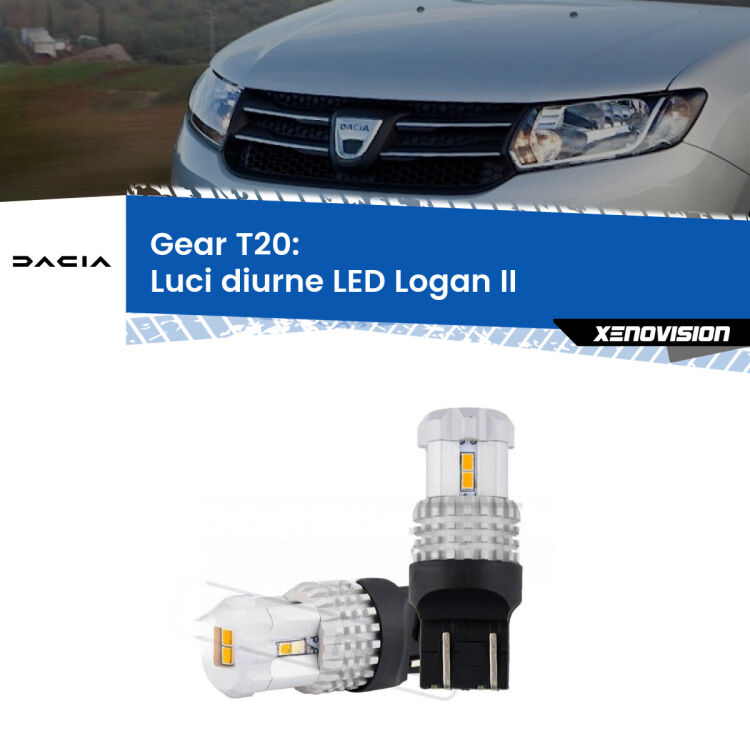 <strong>LED T20 </strong><strong>Luci diurne</strong> <strong>Dacia</strong> <strong>Logan </strong>(II) 2012 in poi. Coppia LED effetto Stealth, ottima resa in ogni direzione, Qualità Massima.