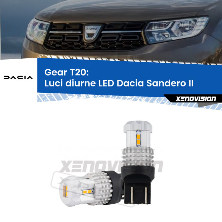 <strong>LED T20 </strong><strong>Luci diurne</strong> <strong>Dacia</strong> <strong>Sandero II </strong> 2012 in poi. Coppia LED effetto Stealth, ottima resa in ogni direzione, Qualità Massima.