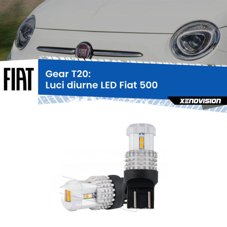 <strong>LED T20 </strong><strong>Luci diurne</strong> <strong>Fiat</strong> <strong>500 </strong> 2007 - 2014. Coppia LED effetto Stealth, ottima resa in ogni direzione, Qualità Massima.