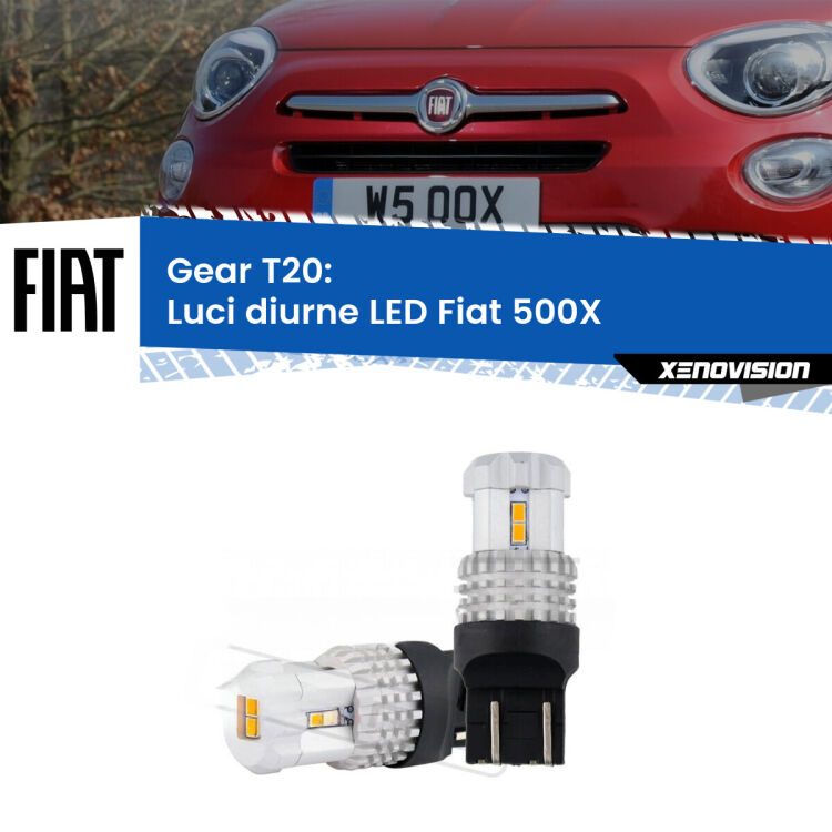 <strong>LED T20 </strong><strong>Luci diurne</strong> <strong>Fiat</strong> <strong>500X </strong> restyling. Coppia LED effetto Stealth, ottima resa in ogni direzione, Qualità Massima.